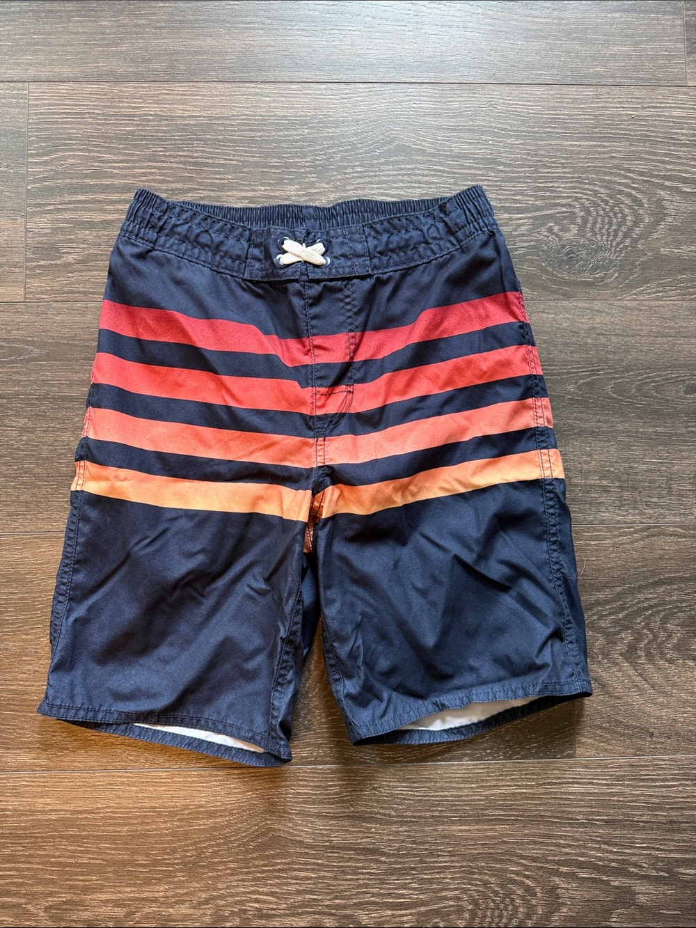 Old Navy Navy Swim Trunks with Red and Orange Stripes